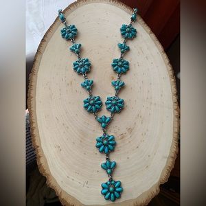 Faux Turquoise Squashblossom style Lariat necklace